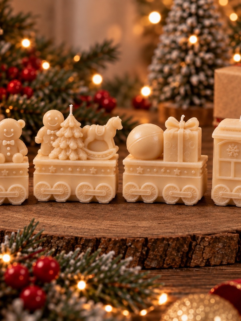 Cream Holiday Train Decorative Candle Set Gift Box